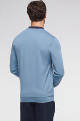 Long Serafino Collar Pyjamas in Winter Cotton - Ice and Blue - 3946 ghiaccio / blu | Perofil