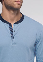 Long Serafino Collar Pyjamas in Winter Cotton - Ice and Blue - 3946 ghiaccio / blu | Perofil