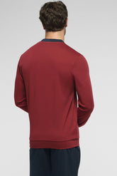 Long Serafino Collar Pyjamas in Winter Cotton - Ruby and Blue - 3948 rubino/blu | Perofil