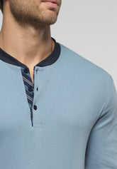 Pigiama Lungo collo serafino in Cotone Invernale - Ghiaccio e Blu - 3946 ghiaccio/blu | Perofil