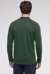 Long Serafino Collar Pyjamas in Winter Cotton - Green and Blue - 3947 verde/blu | Perofil