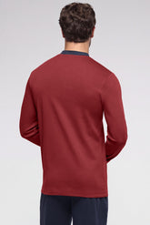 Long Serafino Collar Pyjamas in Winter Cotton - Ruby and Blue - 3948 rubino/blu | Perofil
