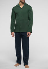 Long Open Pyjamas with Buttons in Winter Cotton - Green and Blue - 3947 verde/blu | Perofil