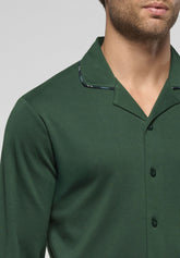 Long Open Pyjamas with Buttons in Winter Cotton - Green and Blue - 3947 verde/blu | Perofil