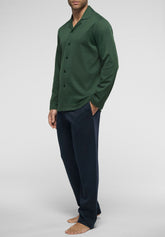 Long Open Pyjamas with Buttons in Winter Cotton - Green and Blue - 3947 verde/blu | Perofil