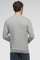 Pigiama Lungo Girocollo in Caldo Cotone - Grigio Melange e Stampa Righe Blu - 4363 grigio mel/st.riga | Perofil