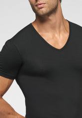 Maglietta Scollo a V profondo in Cotone elasticizzato 4Seasons - Nero - 0031 nero | Perofil