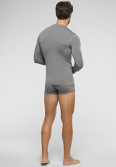 Round-Neck Long Sleeved Shirt Stretch Modal Color X-Touch - Grey Mélange - 0041 grigio melange | Perofil