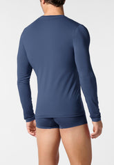 Maglia Manica Lunga Girocollo in Modal Elasticizzato Color X-Touch - Denim - 2080 denim | Perofil