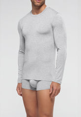 Round-Neck Long Sleeved Shirt Stretch Modal Color X-Touch - Ice Mélange - 1579 ghiaccio melange | Perofil