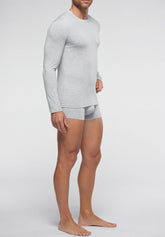 Round-Neck Long Sleeved Shirt Stretch Modal Color X-Touch - Ice Mélange - 1579 ghiaccio melange | Perofil