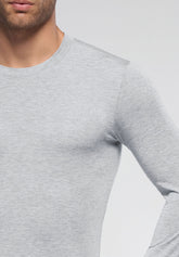 Round-Neck Long Sleeved Shirt Stretch Modal Color X-Touch - Ice Mélange - 1579 ghiaccio melange | Perofil