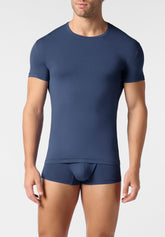 Maglietta Girocollo in Modal Elasticizzato Color X-Touch - Denim - 2080 denim | Perofil