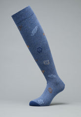 Calza Lunga in Cotone Invernale Fantasia Orologi - Fantasia Denim Melange - C137 fantasia denim melange | Perofil