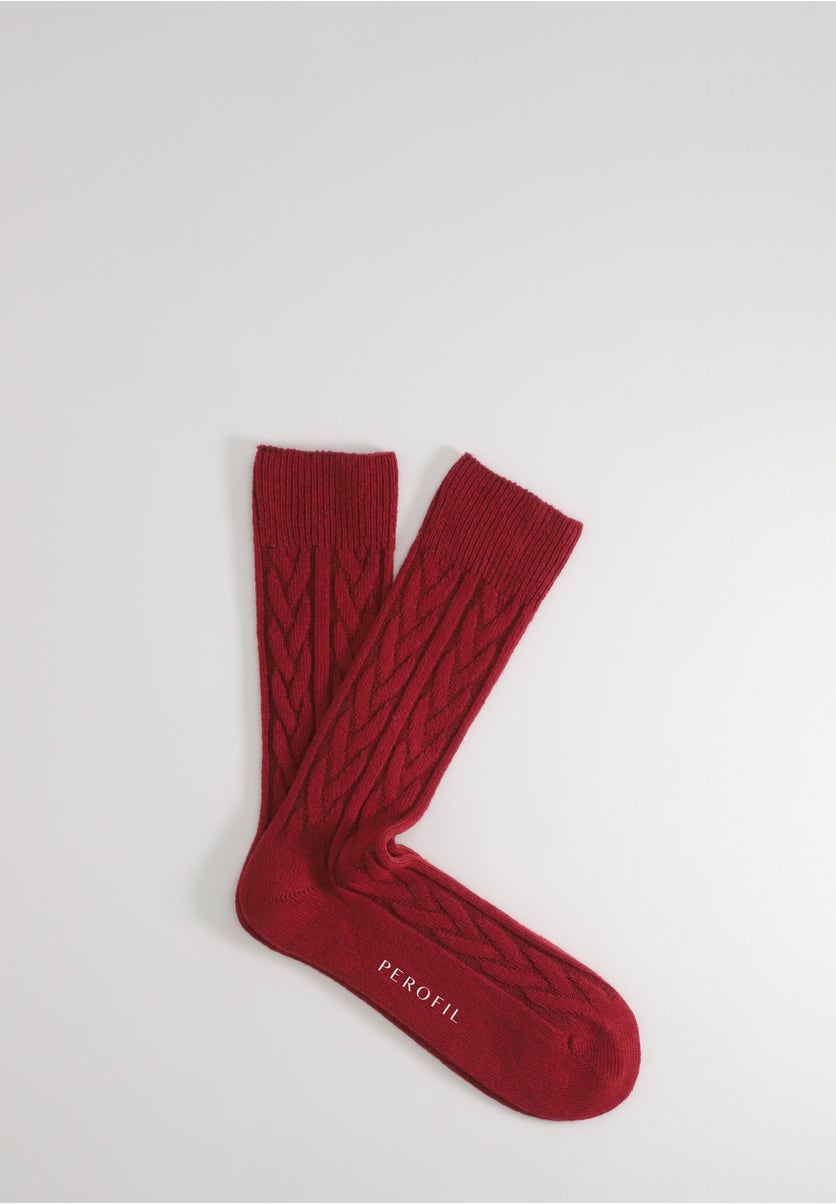 Men's short cable-knit cashmere socks
