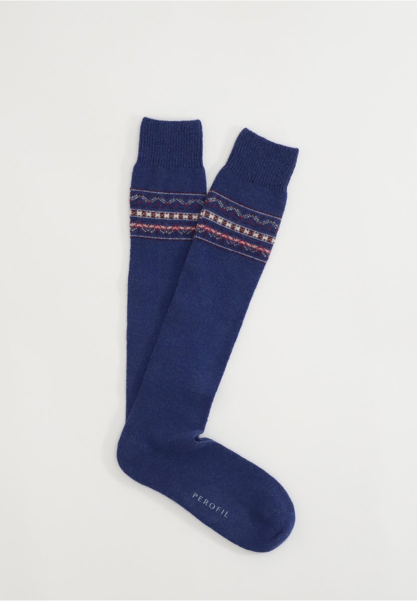 Men's long wool and cashmere stencil pattern socks