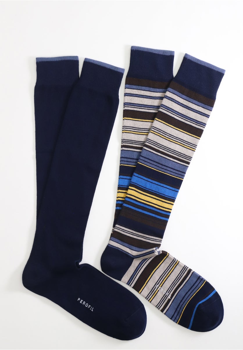 Winter Cotton Long Socks with Stripes Pattern Bipack