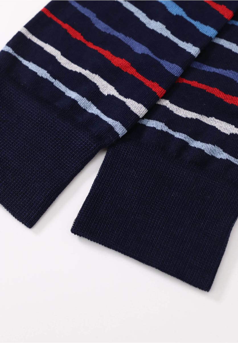 Elasticized Mercerized Cotton Stripes Pattern Long Socks
