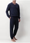 Long V-neck Warm Cotton Basic Colors Pyjamas