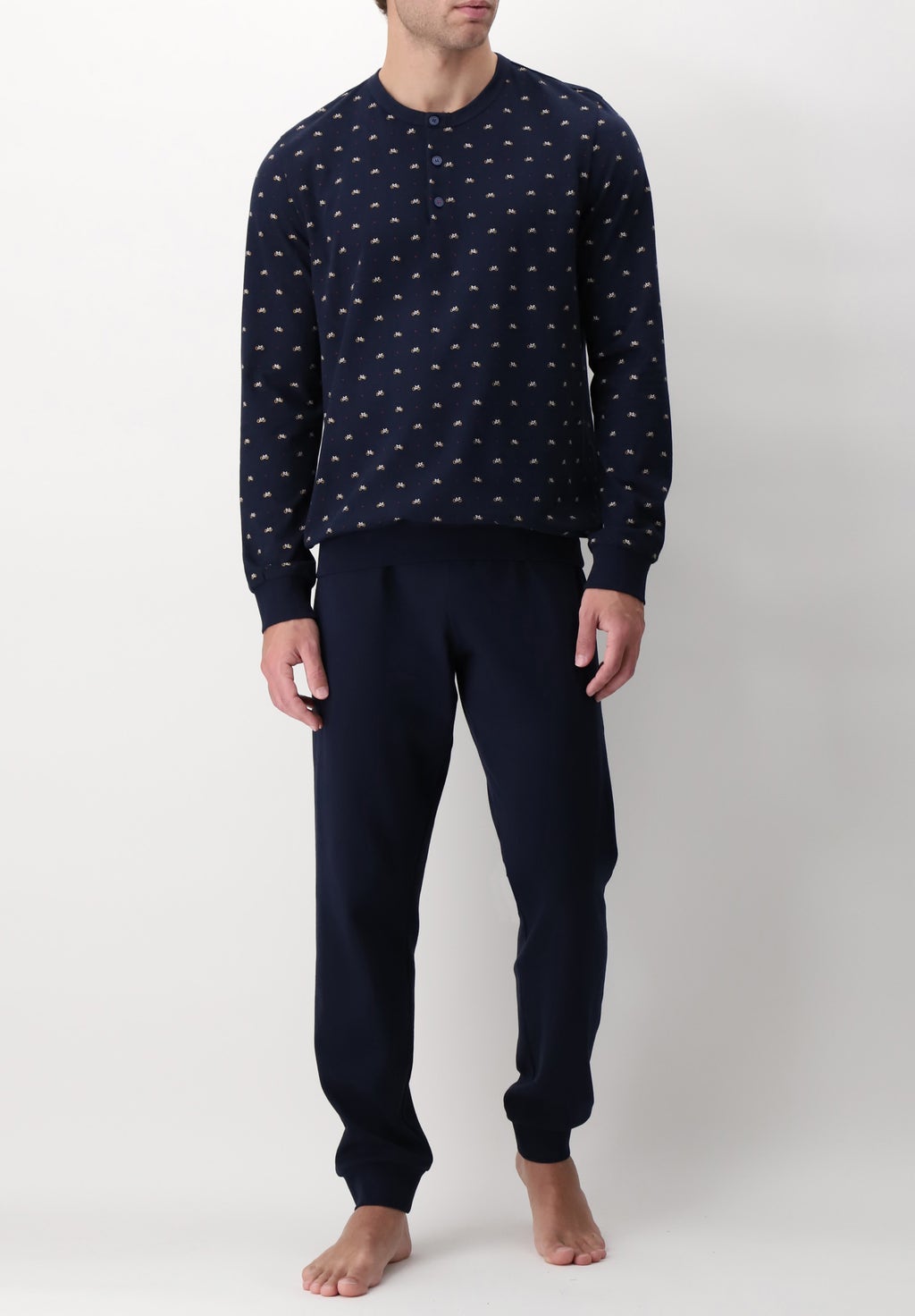 Pigiama Lungo Serafino in Cotone Jersey Stampa Biciclette
