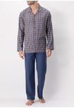 Multicoloured Checked Cotton Flannel Long Open Pyjamas