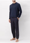 Long Crew-neck Warm Cotton Bicycle Print Pyjamas