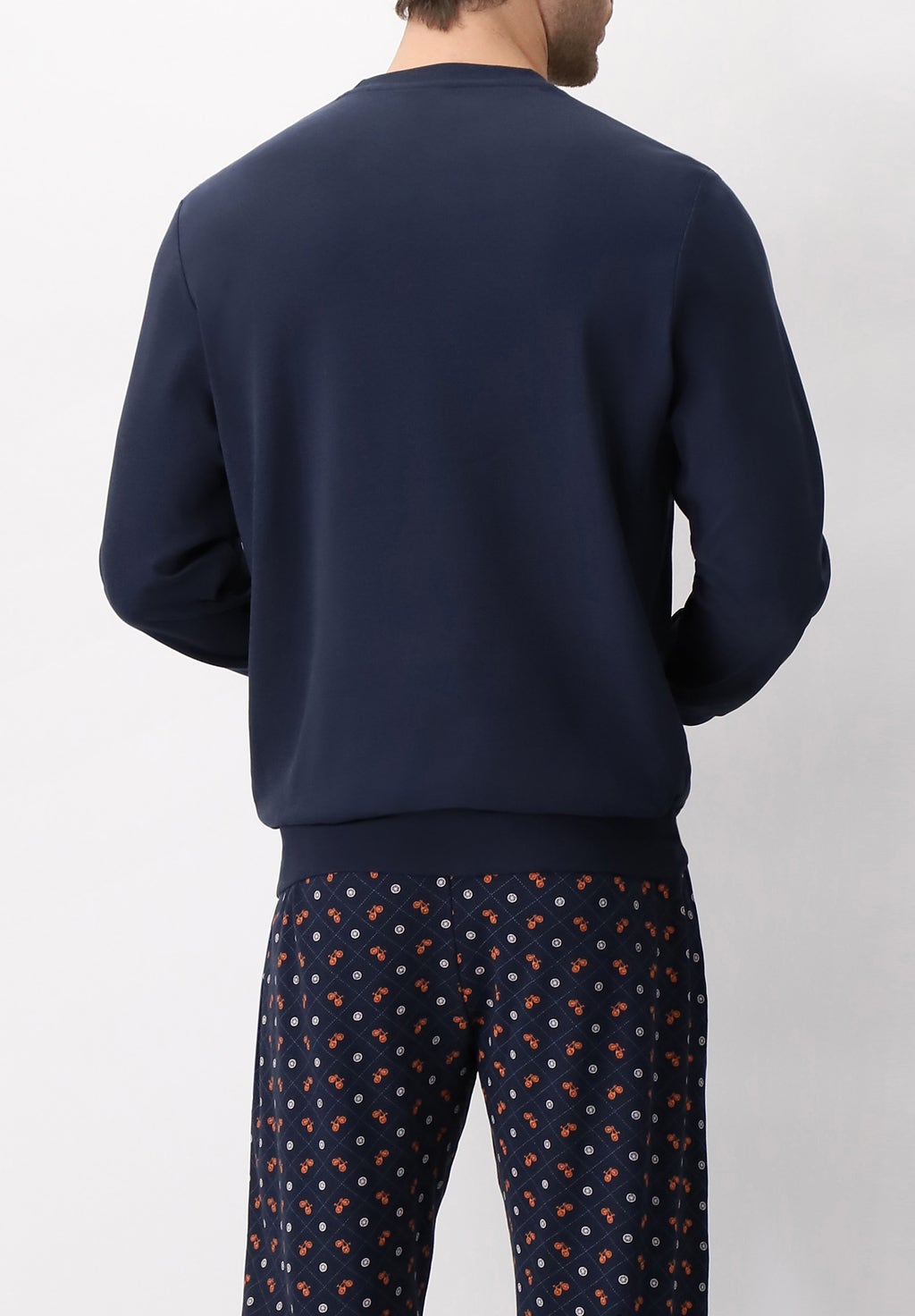 Long Crew-neck Warm Cotton Bicycle Print Pyjamas