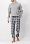 Long Crew-neck Warm Cotton Pyjamas with Check Print