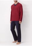 Warm Cotton V-neck Long Pyjamas with Lucky Charm Print