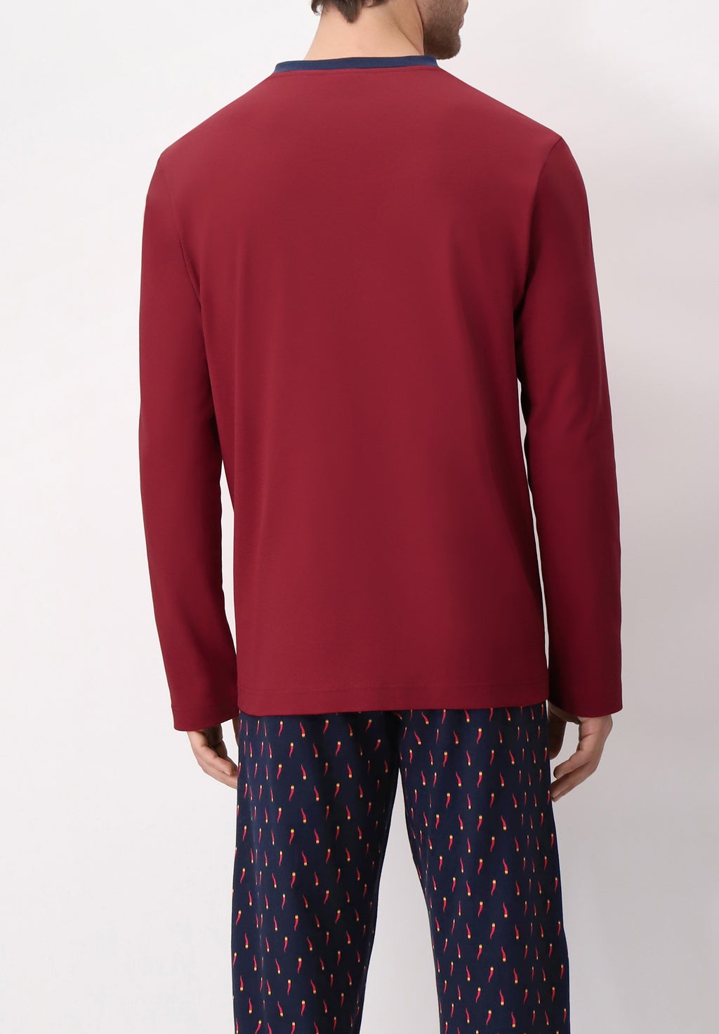 Warm Cotton V-neck Long Pyjamas with Lucky Charm Print