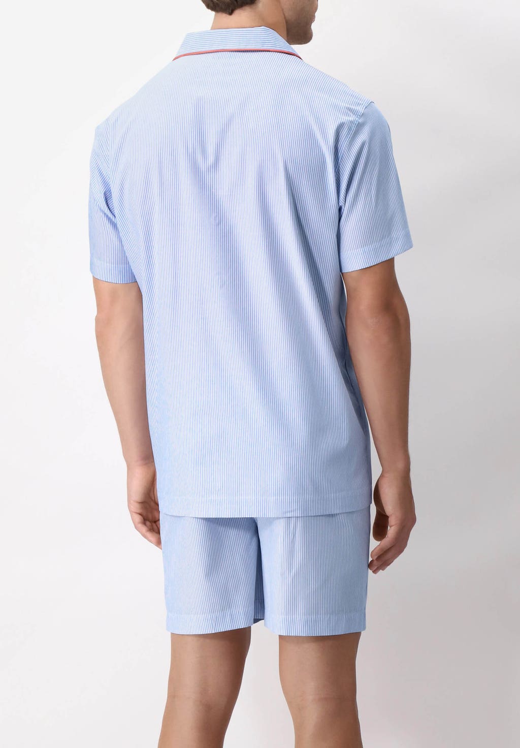 Short Open Collar Pyjamas in Cotton Poplin Striped Pattern