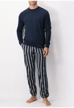 Long Crew Neck Cotton Pyjamas Stripes Fantasy