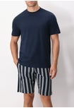 Short Crew Neck Cotton Pyjamas Stripes Fantasy